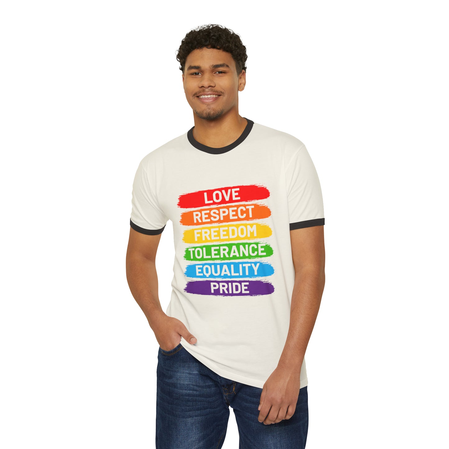 Love Respect Freedom Tolerance Equality Pride LGBT Unisex Cotton Ringer T-Shirt