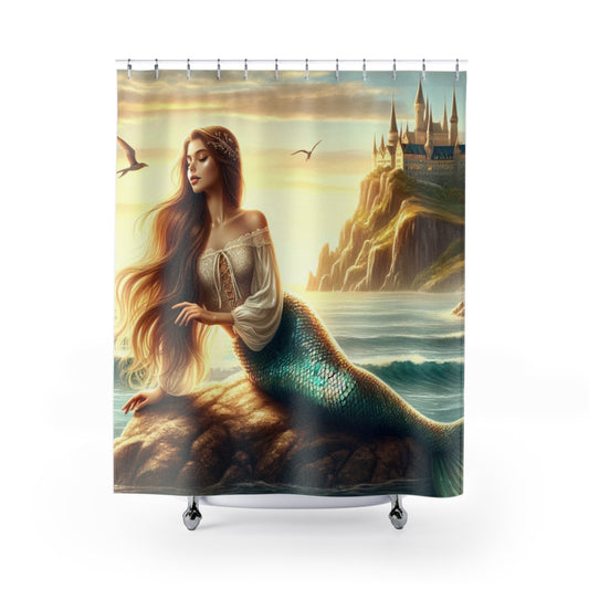 Beautiful Mermaid Lazing by the Sea Shower Curtains 71 x 74"