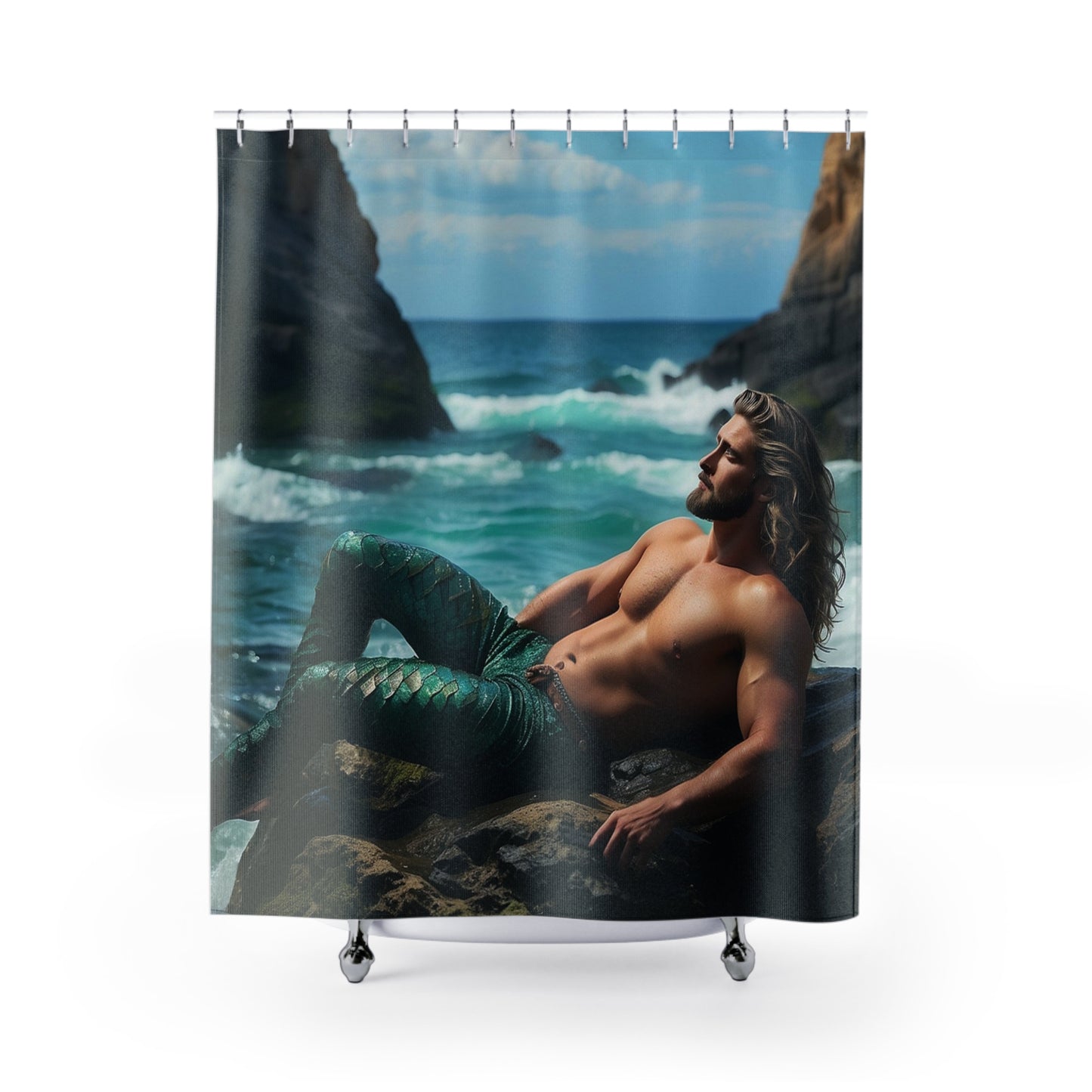 Sexy Merman Lazing by the Sea Shower Curtains 71 x 74"