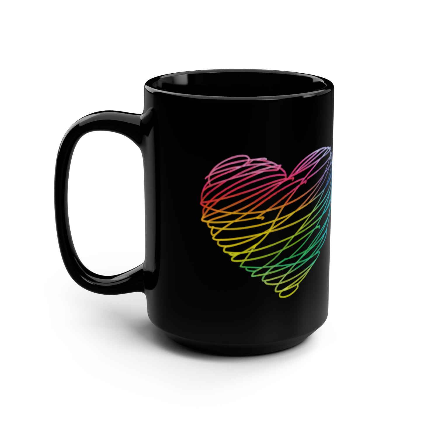 Neon Heart 15oz Black Coffee Mug