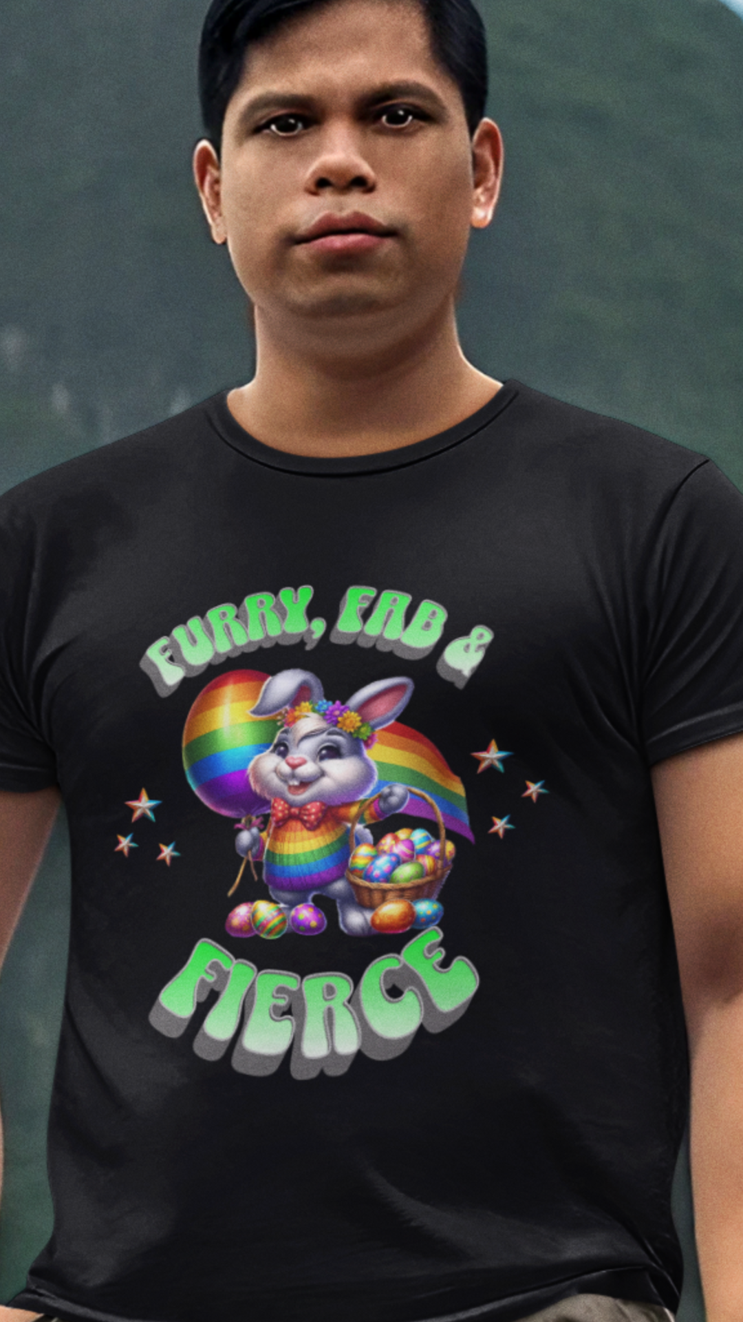 Furry Fab and Fierce Easter Bunny LGBT PRIDE Unisex Jersey Short Sleeve Tee